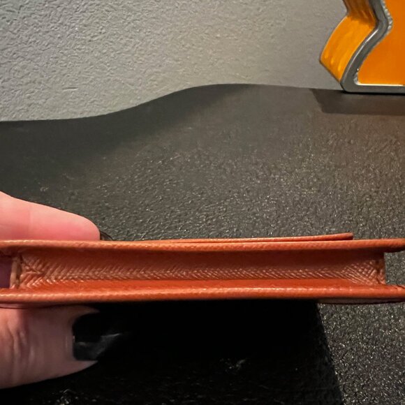 Prada Saffiano Leather Card Holder Wallet on Chain Brown Gold Logo Made in Italy - Picture 7 of 8